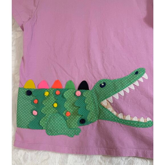 Mini Boden 3D Alligator Appliqué Pom Pom Embroidered T-Shirt Pink Girls 11-12 - Picture 2 of 9